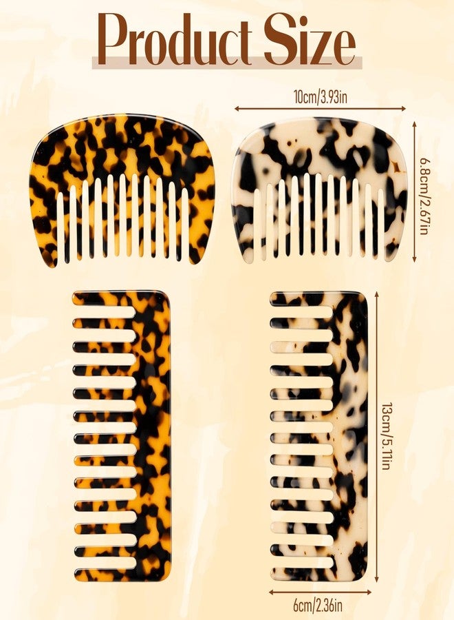Xyembu Hair Detangling Comb, 4 Packs Wide Tooth Comb, Cellulose Acetate Detangling Combs for Women Thick Curly Wavy Wet and Dry Hair, Rectangles and Semicircles, Tortoise Shell & Ivory - Image 2